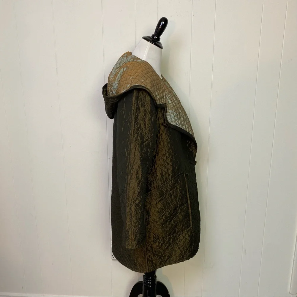 Mycra Pac One‎ Womens Sz P Quilted Brown Gold Metallic Reversible Rain Coat
